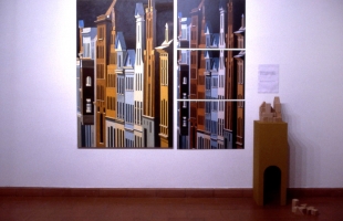 prospettiva - 2002 - mis variabili installaz. olio su tela - stampe digitali - legno